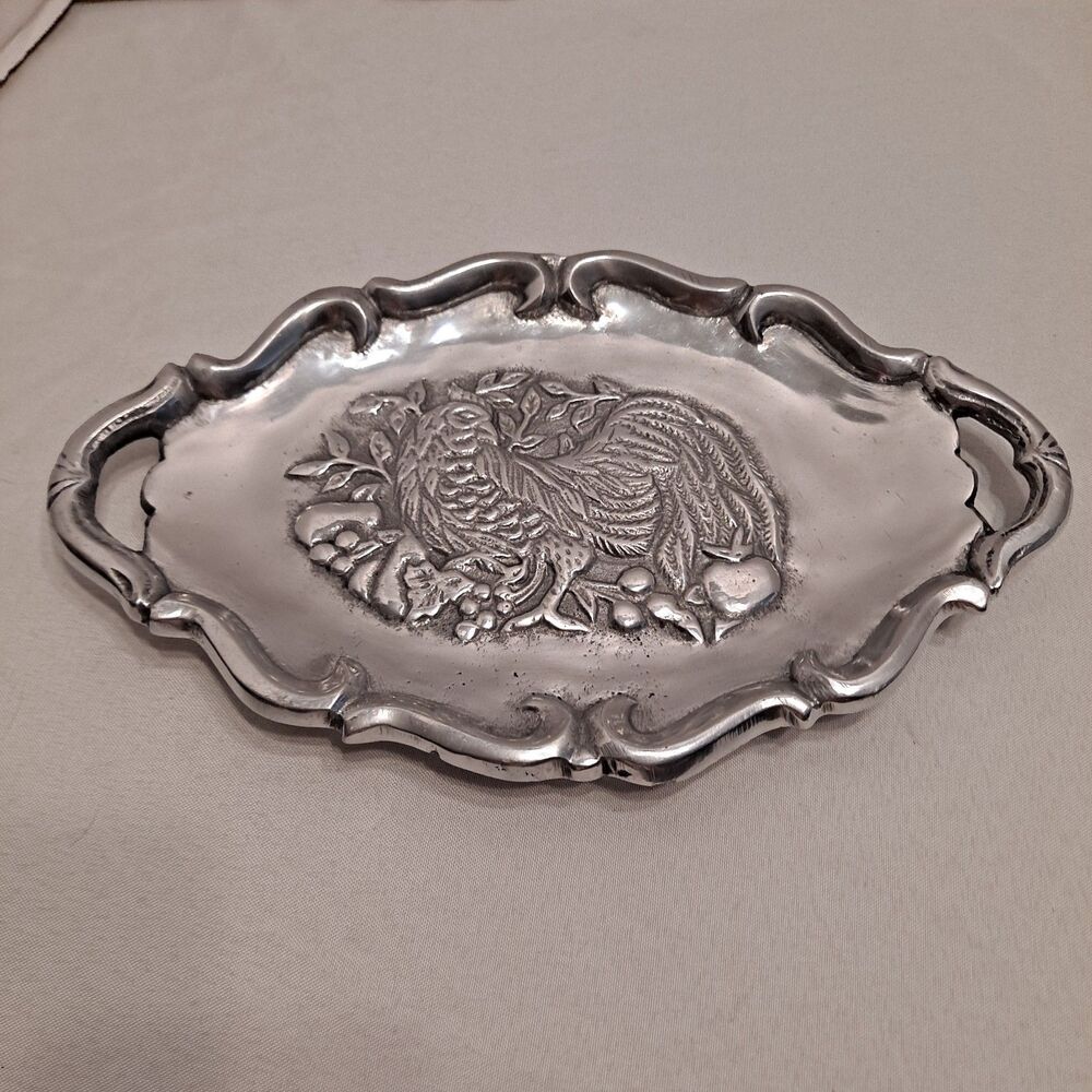 Metal Rooster Serve Tray Unbranded Made in India 12" X 7"